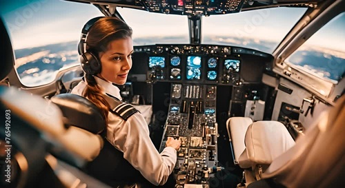 Young Female airplane pilot. photo