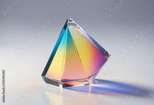 a macro photograph of a crystal prism  abstract shape isolated on a transparent background colourful background