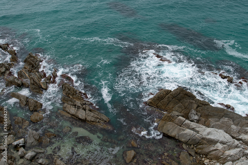 High-angle view of the rocky seaside