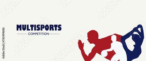 Athletes day. Multisports competition. Sports silhouettes blue white and red. Multisport. digital design and printing model. Copy space - Stock vector