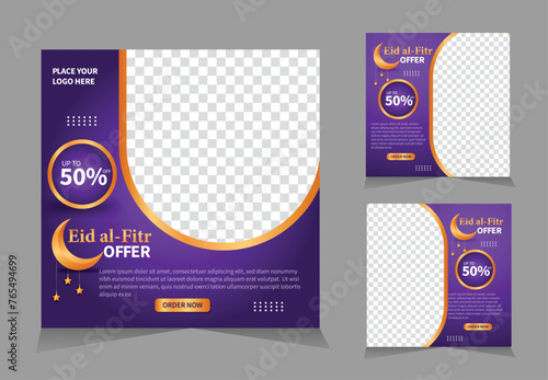 WebEid al fitr post template. Social media post template. Eid al fitr sales banner template. Vector illustration, Eid al fitr banner template set photo