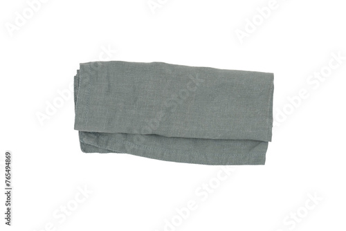 Folded grey linen napkin isolated on white background