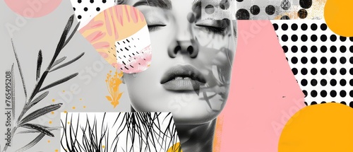 Collage elements merged with halftones. A girly vibe for the 2000s. Digitally manipulated doodle stickers.