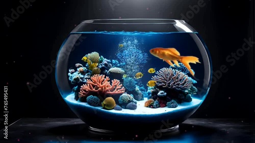 Goldfish in a bowl. Seamless looping time-lapse 4k video animation background