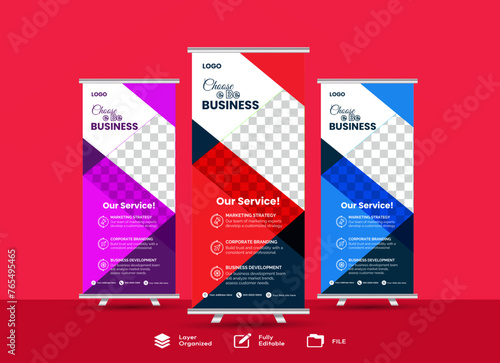 Professional and minimal Business roll-up, pull-up, or x-banner vector illustration design template 