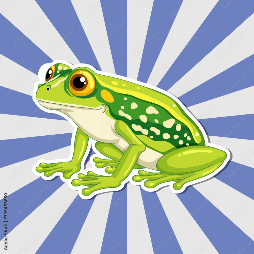 Obraz premium Colorful cartoon frog on a dynamic background.