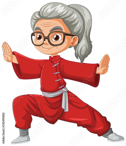 Cartoon of a senior woman in a tai chi pose