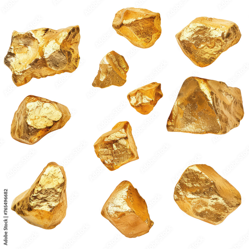 collection of gold nuggets isolated on transparent background collection of gold nuggets isolated on transparent background