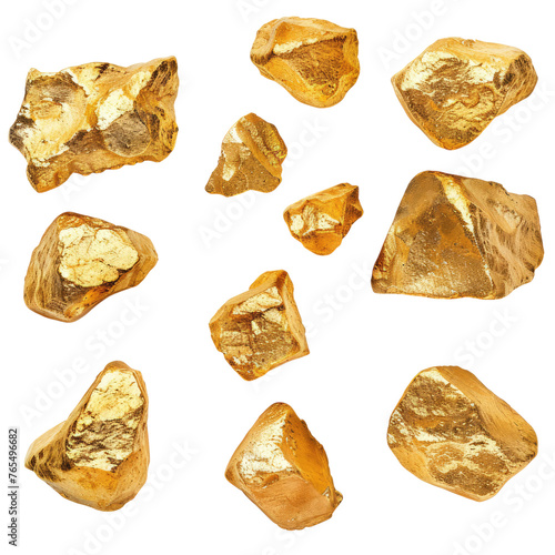 collection of gold nuggets isolated on transparent background