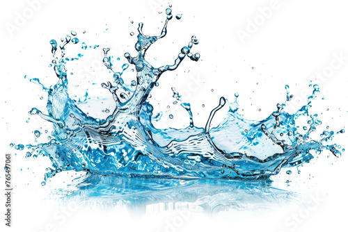 splashing blue water isolated on white or transparent png