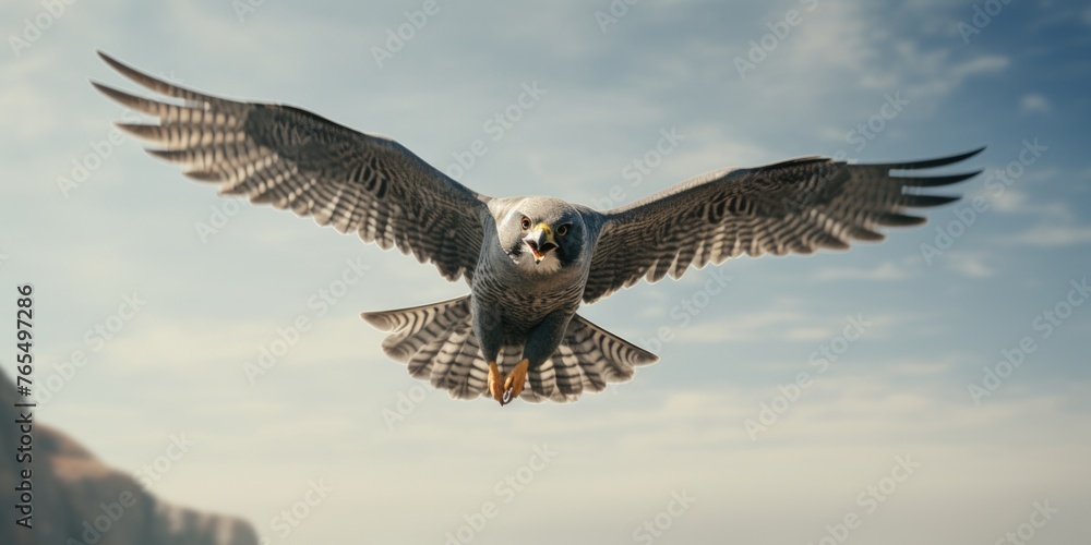 Fototapeta premium Bird is flying in sky with its wings spread wide