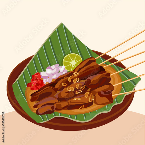 Satay Vector Indonesian Traditional Food Sate Ayam or Chicken Satay 
