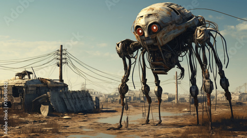 A cybernetic creature roaming through a postpocalypt