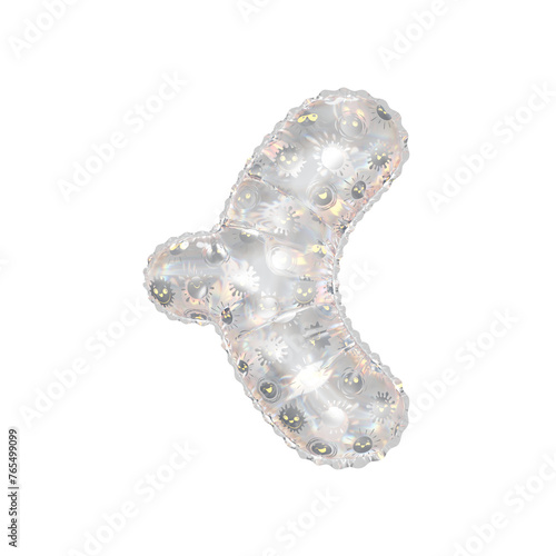 3D inflated balloon Curly braces Symbol/sign with rainbow glass and sun smiley childrens pattern