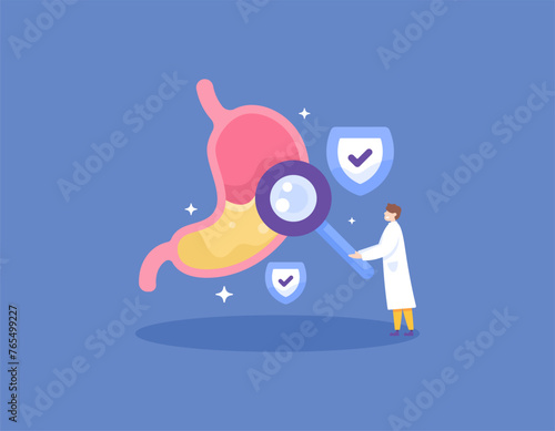 concept of checking the health condition of the digestive system. a gastroenterologist checks the health of the stomach. checked by an internist. flat style illustration concept design. graphic