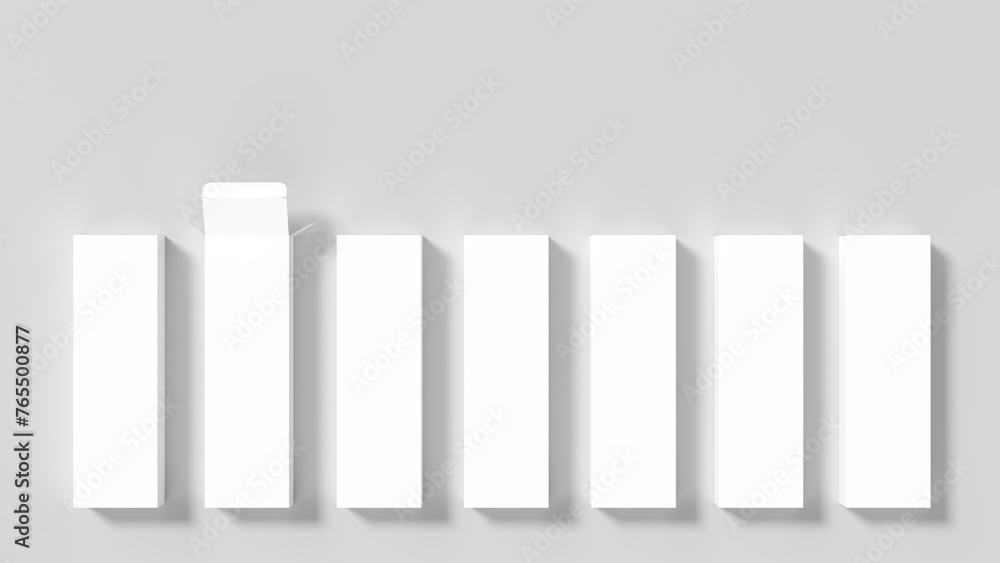 Box mock up isolated on white background. Cosmetics or medicine box mock up. 3D illustration. Box mock up isolated on white background. Cosmetics or medicine box mock up. 3D illustration.