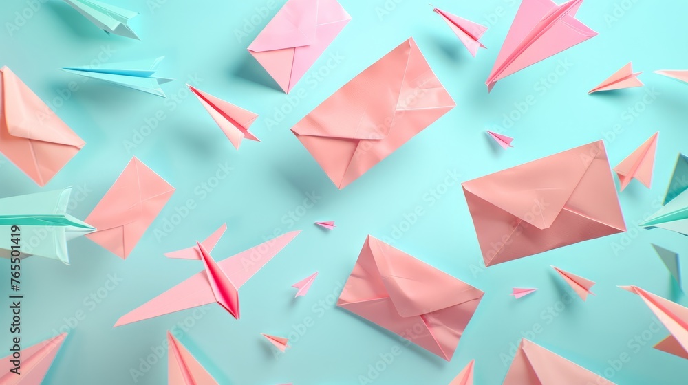 Paper planes are flying in the air. Paper planes are flying in the air.