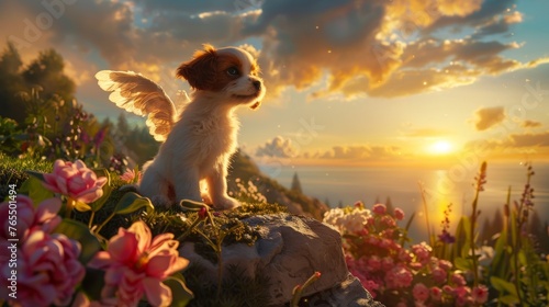 Charming winged puppy stand...