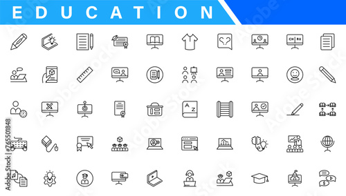 Education and Learning web icons in line style. School, university, textbook, learning. Vector illustration.