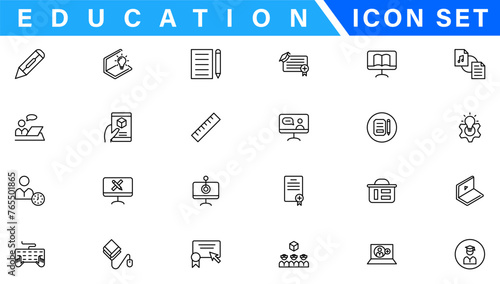 Education and Learning web icons in line style. School, university, textbook, learning. Vector illustration.