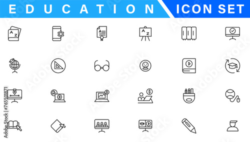 Education and Learning web icons in line style. School, university, textbook, learning. Vector illustration.