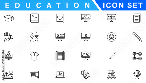Education and Learning web icons in line style. School, university, textbook, learning. Vector illustration.