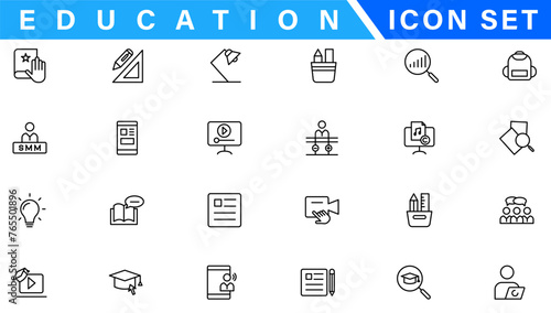 Education and Learning web icons in line style. School, university, textbook, learning. Vector illustration.
