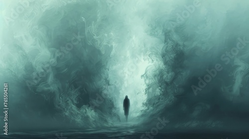 Illustration of a lone figure engulfed in PM 2.5 smog symbolizing the impact of air pollution on health.
