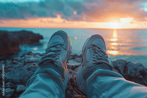 Sport shoes beautiful view in sunset view