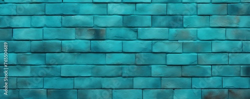 The turquoise brick wall makes a nice background for a photo, in the style of free brushwork