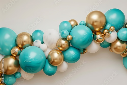 Turquoise and gold balloons and arch