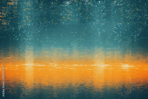 Turquoise and orange abstract reflection dj background, in the style of pointillist seascapes
