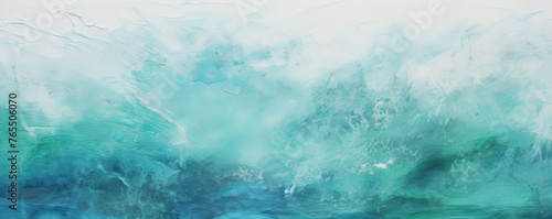 Turquoise and white painting with abstract wave patterns