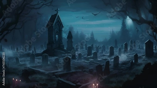 夜の墓地風景,Generative AI  photo