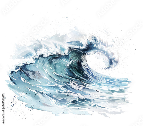 Dynamic watercolor ocean wave painting