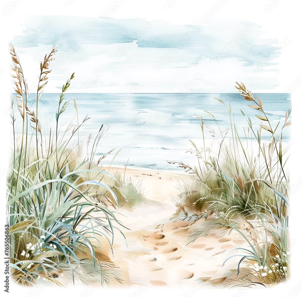 Path to the beach in watercolor style
