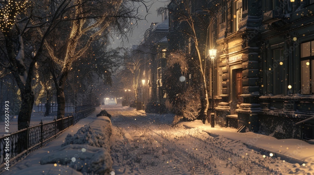 Winter Wonderland City Streets Blanketed in Snow Bathed in Soft Light Winter Wonderland City Streets Blanketed in Snow Bathed in Soft Light