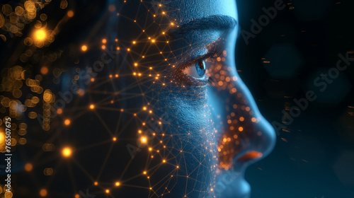 Abstract digital human face. Artificial intelligence concept of big data or cyber security.