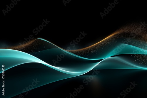 Turquoise wave on a black background, in the style of futuristic spacescapes