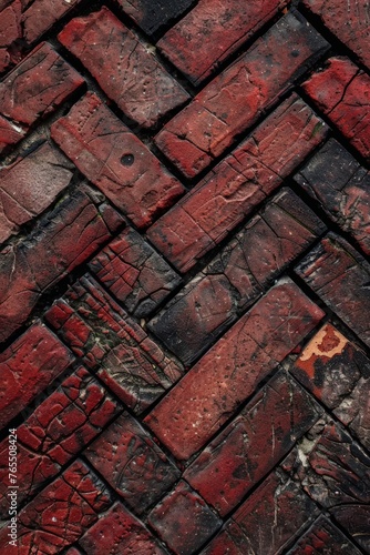 Detailed view of a red brick wall showing the textures and patterns of the bricks up close