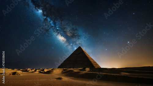 Pyramids of Giza under a cosmic canopy Photo real for Legal reviewing theme ,Full depth of field, clean bright tone, high quality ,include copy space, No noise, creative idea