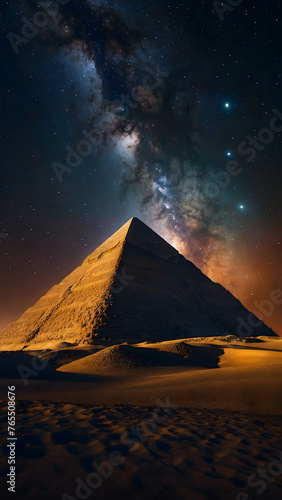 Pyramids of Giza under a cosmic canopy Photo real for Legal reviewing theme  Full depth of field  clean bright tone  high quality  include copy space  No noise  creative idea