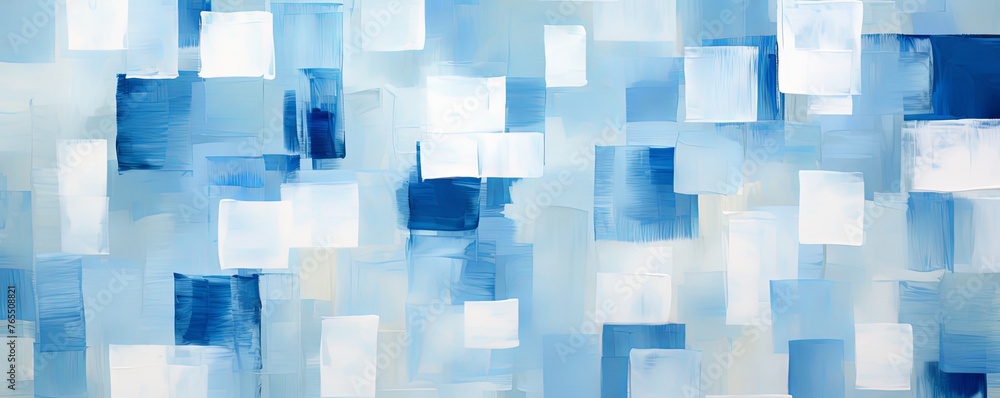 white and blue squares on the background, in the style of soft, blended brushstroke