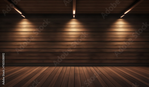 wooden room with wall and spotlights © Rahmat 