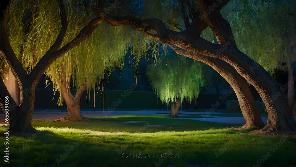 Whispering willows at the Alhambra�s Court of Lions Photo real for Legal reviewing theme ,Full depth of field, clean bright tone, high quality ,include copy space, No noise, creative idea - obrazy, fototapety, plakaty 