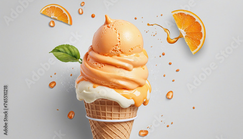 Watercolor Illustration of Orange Ice Cream colourful background