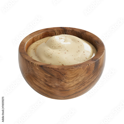 Mayo sauce in a wooden bowl isolated on transparent background