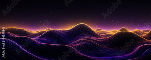 Yellow and purple waves background, in the style of technological art © Celina