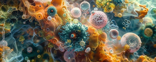 Unveil the hidden world of microbiomes in a captivating aerial perspective, highlighting their vital contribution to human health Let the visual depth showcase the complexity  photo