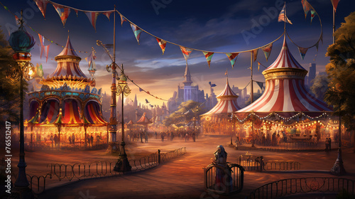 A magical carnival with whimsical rides and colorful t